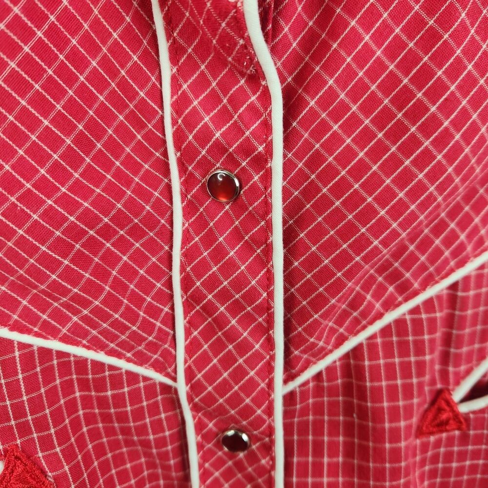 Karman Vintage 70s Womens Pearl Snap Gingham Dual Pocket Western Shirt  Sz 8 - Picture 8 of 9